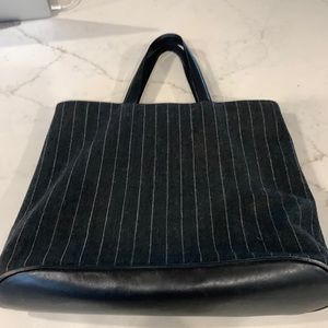Talbots gray pinstripe wool/ leather handbag